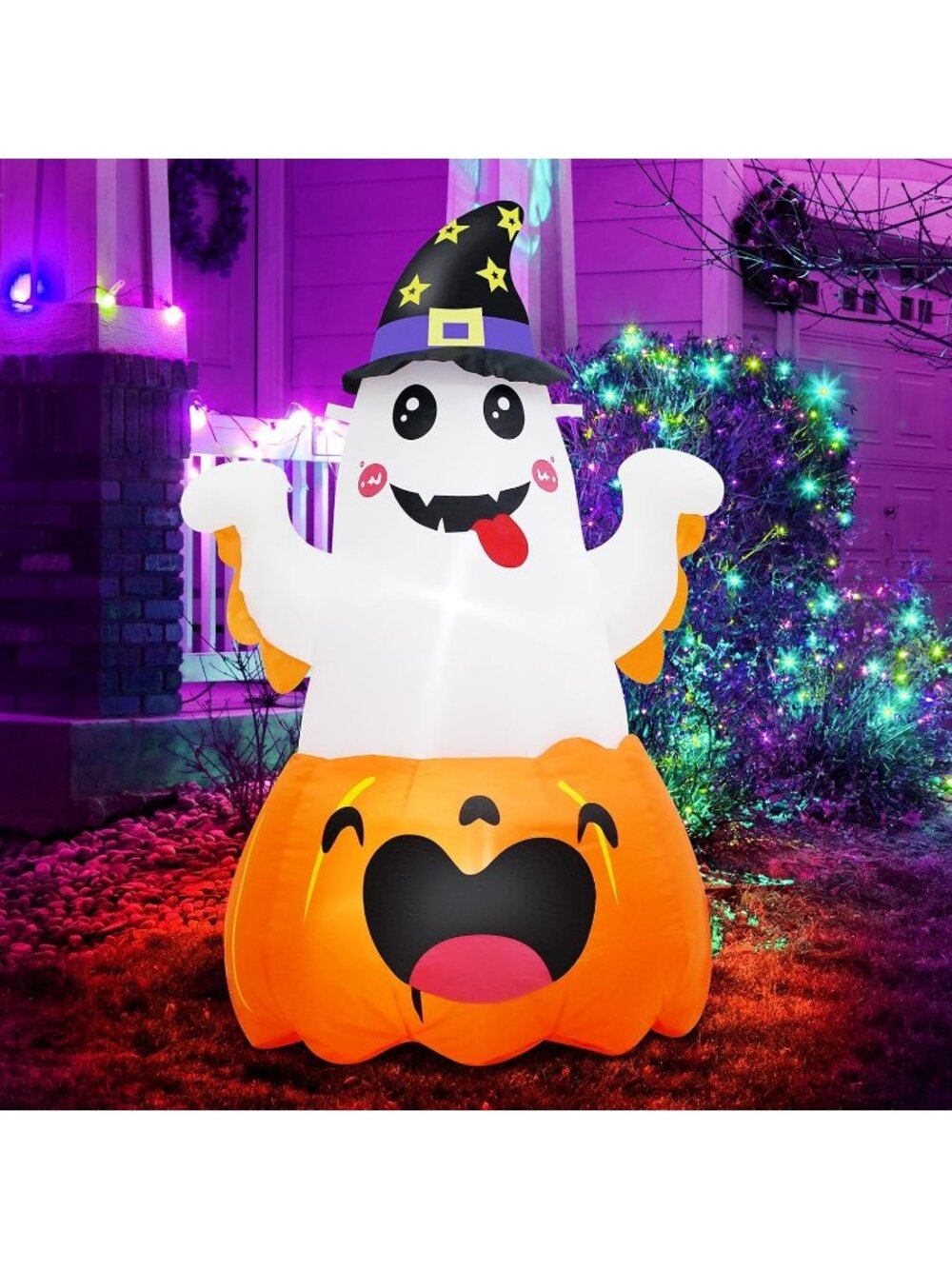 🎃4FT Halloween Inflatables Pumpkin Ghost Blow Up Yard Cute Wizard Build In LEDS